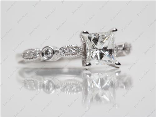 White Gold 1.01 Princess cut Side Stone Engagement Ring