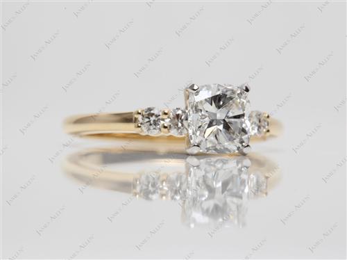 Gold 1.01 Cushion cut Sidestone Engagement Ring