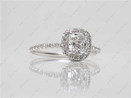 White Gold 0.85 Cushion cut Engagement Rings Pave