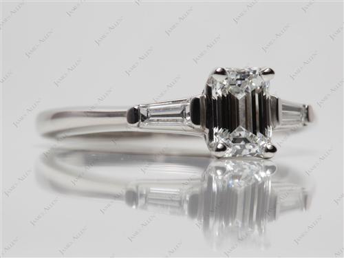 Platinum 1.00 Emerald cut Engagement Ring Settings With Side Stones