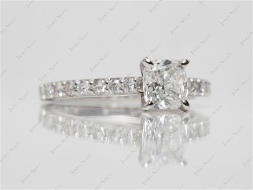 Platinum 1.01 Cushion cut Diamond Rings With Side Stones