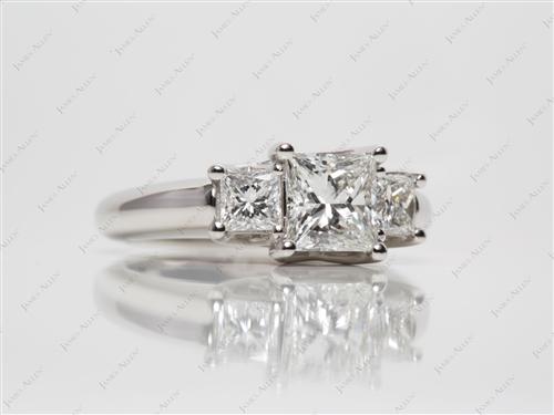 Platinum 1.05 Princess cut Three Stones Diamonds Rings