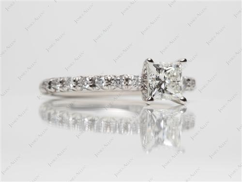 Platinum 0.86 Princess cut Pave Ring Settings