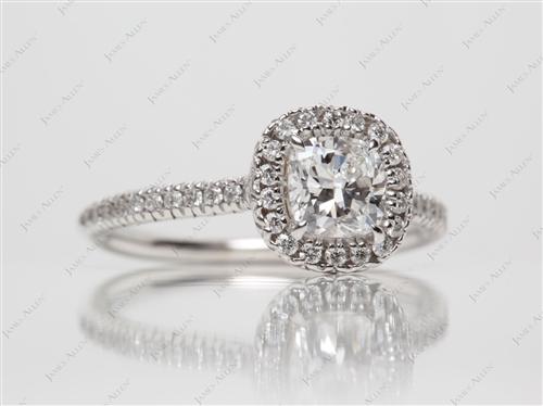White Gold 0.70 Cushion cut Pave Ring Settings