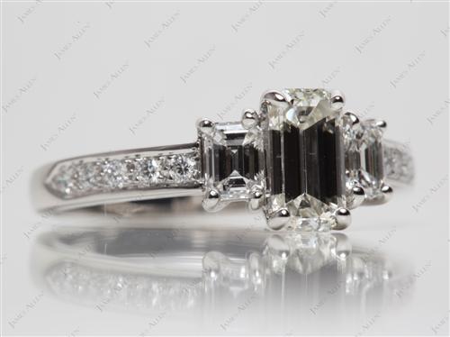 Platinum 1.00 Emerald cut Engagement Rings With Side Stones