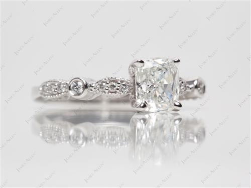 White Gold 1.00 Cushion cut Engagement Rings With Side Stones