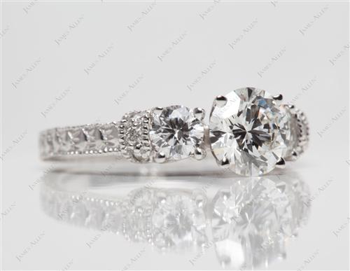 White Gold 1.01 Round cut Side Stone Engagement Rings
