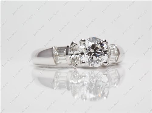 White Gold 1.10 Round cut Engagement Rings With Side Stones