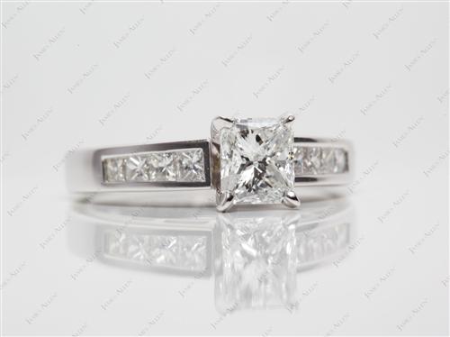 White Gold 0.96 Radiant cut Engagement Rings With Sidestones