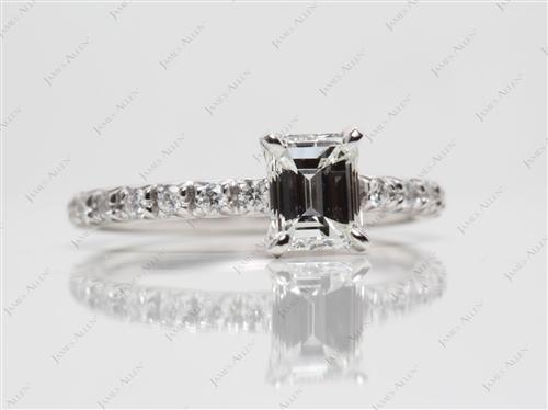 Platinum 0.91 Emerald cut Micro Pave Engagement Rings