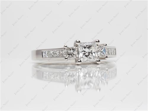 Platinum 0.64 Princess cut Engagement Rings With Sidestones