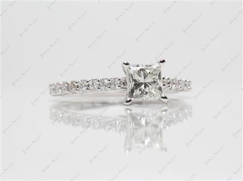 White Gold 0.75 Princess cut Engagement Ring With Sidestones