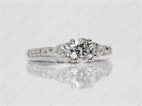 White Gold 0.72 Round cut Side Stone Engagement Ring