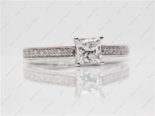 White Gold 0.61 Princess cut Pave Ring Mountings