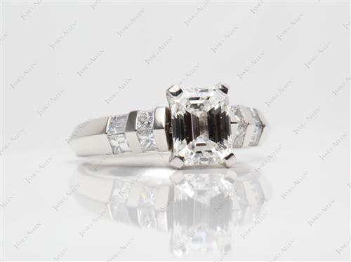 Platinum 2.01 Emerald cut Side Stone Engagement Rings