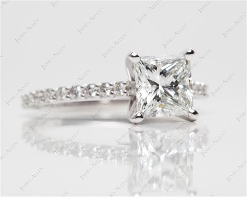 White Gold 1.54 Princess cut Engagement Ring Settings With Side Stones