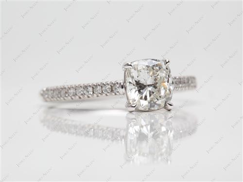 White Gold 1.00 Cushion cut Pave Ring Setting