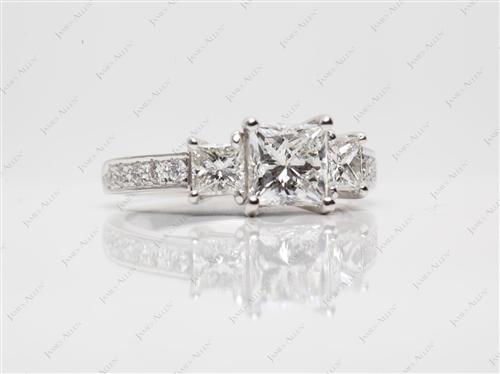 Platinum 1.13 Princess cut Engagement Rings With Sidestones
