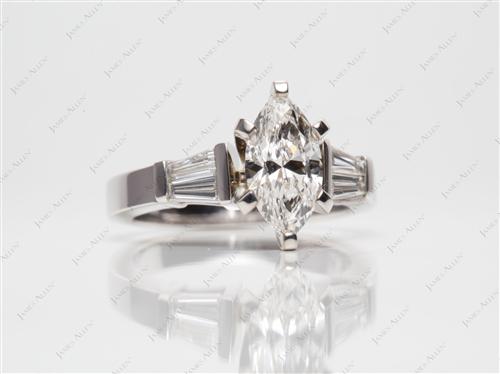 White Gold 1.20 Marquise cut Engagement Rings With Sidestones