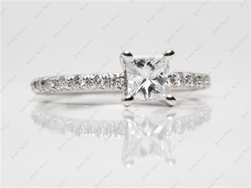 Platinum 0.72 Princess cut Pave Diamond Ring