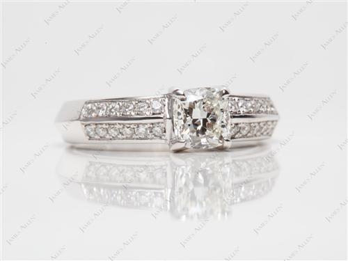 White Gold 0.71 Cushion cut Pave Engagement Rings