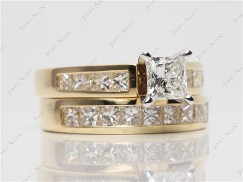 Gold 0.52 Princess cut Diamond Wedding Sets