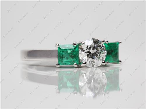 White Gold 0.70 Round cut Emerald Cut Rings