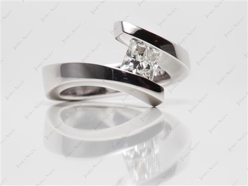 White Gold 1.00 Princess cut Tension Set Engagement Rings