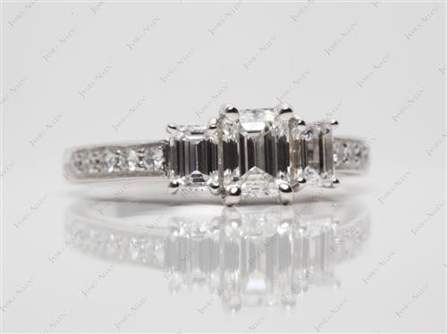 Platinum 0.72 Emerald cut Engagement Rings With Side Stones