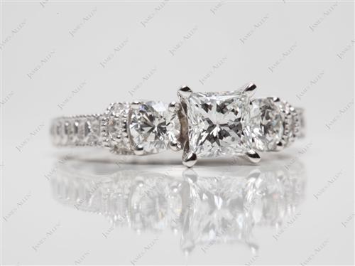 White Gold 0.67 Princess cut Engagement Rings Side Stones