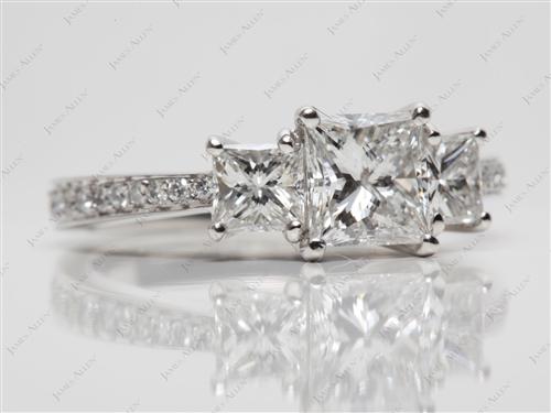 Platinum 1.07 Princess cut Engagement Rings With Sidestones
