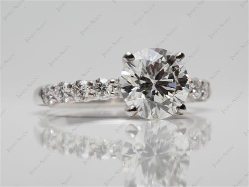 White Gold 1.79 Round cut Sidestone Engagement Ring