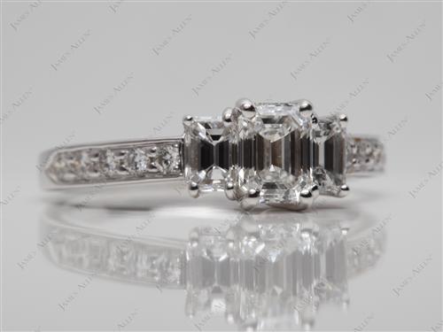 White Gold 0.70 Emerald cut Engagement Rings Side Stones