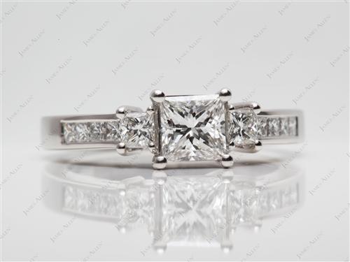 Platinum 1.00 Princess cut Diamond Ring With Side Stones