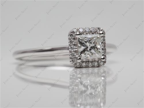 White Gold 0.48 Princess cut Pave Engagement Rings