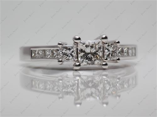 White Gold 0.57 Princess cut Engagement Rings Side Stones