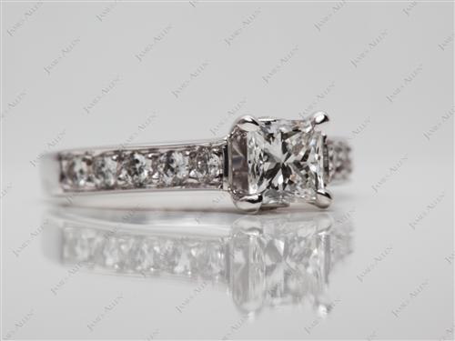 White Gold 0.70 Princess cut Pave Diamond Engagement Rings