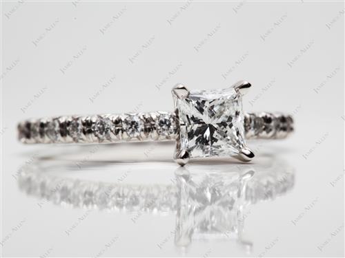 Platinum 0.77 Princess cut Pave Diamond Engagement Rings