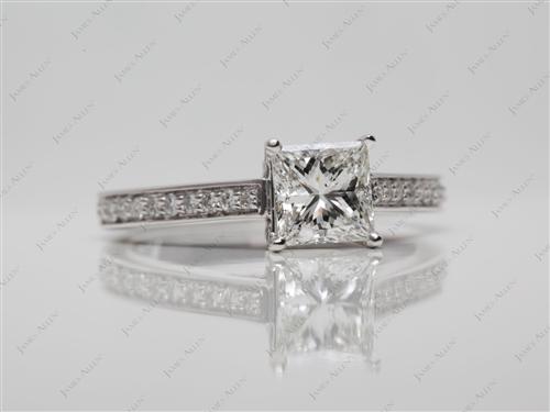 White Gold 1.07 Princess cut Engagement Rings Pave