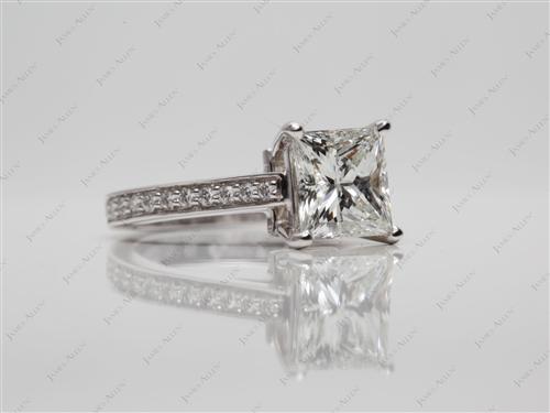 White Gold 1.70 Princess cut Pave Diamond Engagement Rings