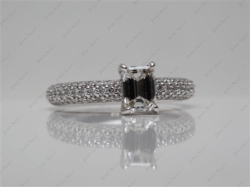 White Gold 0.71 Emerald cut Engagement Rings Pave
