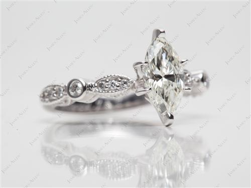 White Gold 0.85 Marquise cut Side Stone Engagement Rings