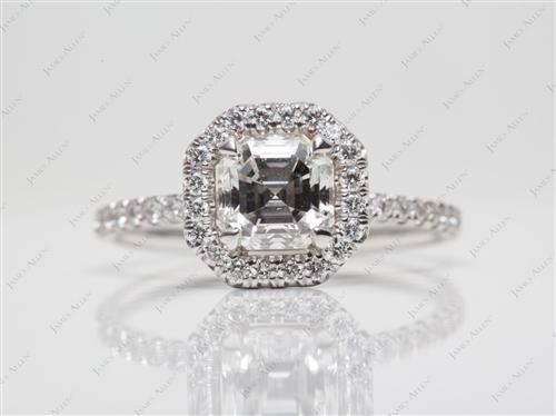 White Gold 1.02 Asscher cut Pave Engagement Ring