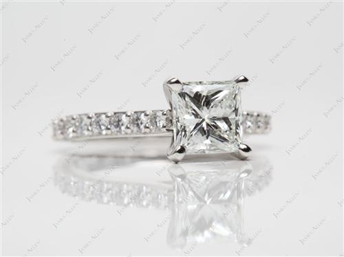 Platinum 1.52 Princess cut Engagement Rings With Sidestones