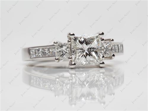 Platinum 1.03 Princess cut Diamond Ring With Side Stones