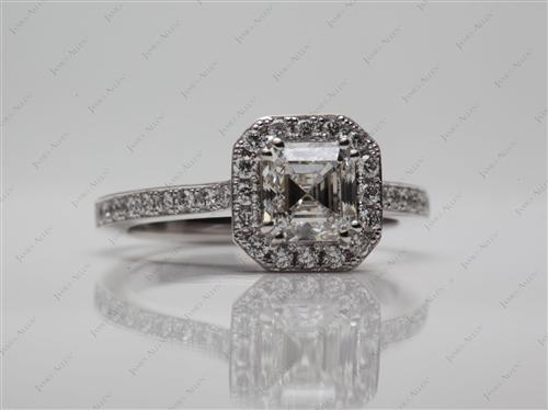 White Gold 1.15 Asscher cut Engagement Rings Pave