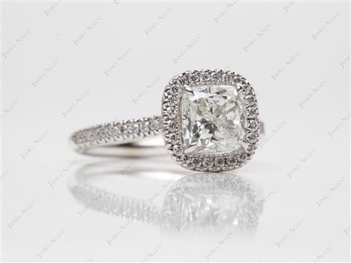 White Gold 1.74 Cushion cut Pave Diamond Engagement Rings
