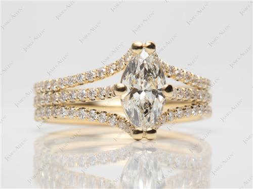 Gold 0.90 Marquise cut Micro Pave Wedding Band