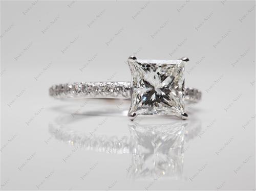 White Gold 1.75 Princess cut Pave Diamond Rings