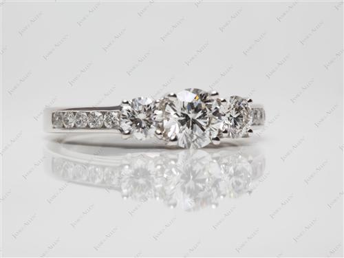 White Gold 0.70 Round cut Three Stones Rings